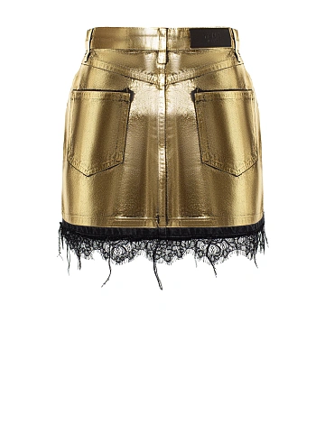 Gold-plated Denim Mini Skirt With Lace, 2