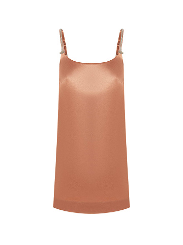 Peach satin mini dress, 1