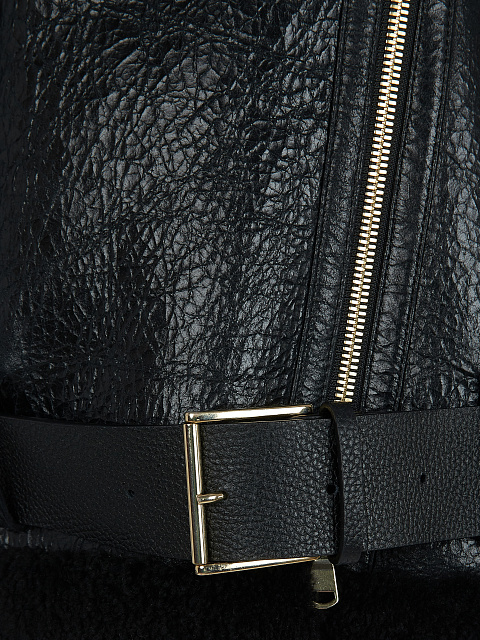 Oversized Black Belted Shearling Biker Jacket, 3