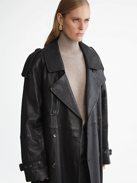Black Textured Leather Trench Coat, 11 Black Textured Leather Trench Coat, 11