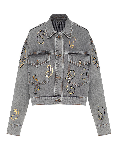 Light gray denim jacket with crystals, 1