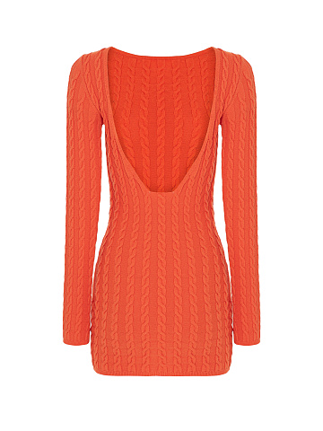 Orange Knitted Open Back Mini Dress, 2