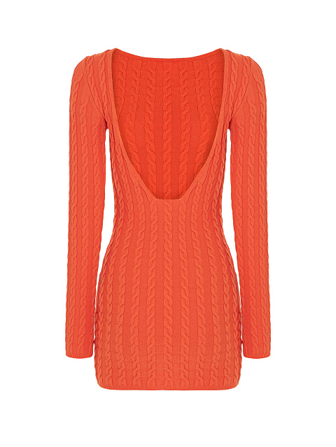 Orange Knitted Open Back Mini Dress, 2 Orange Knitted Open Back Mini Dress, 2