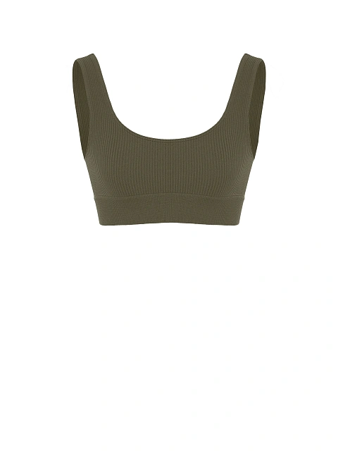 Khaki Ribbed Jersey Sports Bra, 1 Khaki Ribbed Jersey Sports Bra, 1