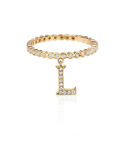 Yellow gold ring with an L letter pendant with diamonds, 1
