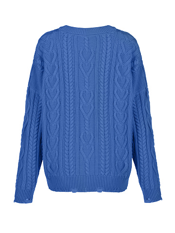 Blue Unisex Cable Knit Cotton Sweater, 2