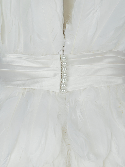 White Silk Feathers Trimmed Bridal Dress, 4 White Silk Feathers Trimmed Bridal Dress, 4