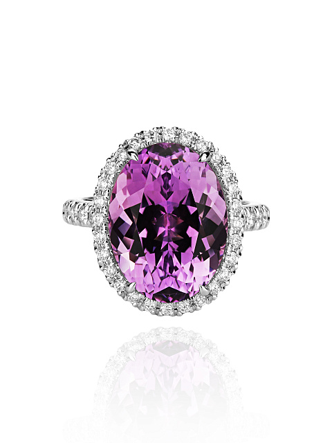 Oval Amethyst, Round Diamond & White Gold Ring, 2