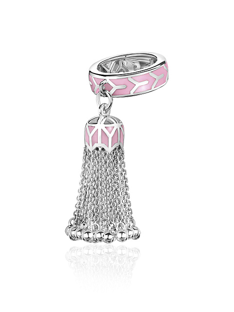 White gold hand chain ring with sakura-colored enamel, 1