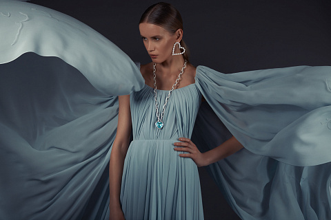 Grey & Blue Chiffon Maxi Dress, 4