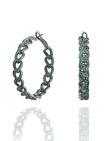 Round Emerald & Black Gold Hoop Earrings, 1