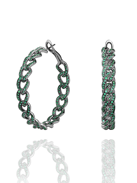 Round Emerald & Black Gold Hoop Earrings, 1