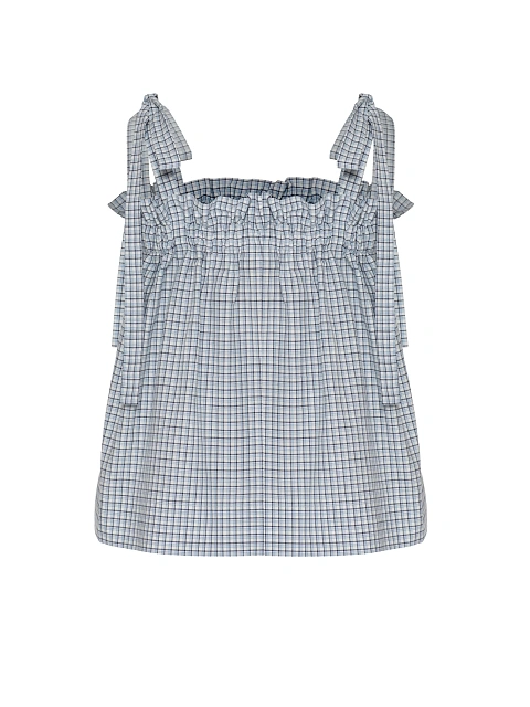 Blue & White Checkered Top With Tie Straps, 2 Blue & White Checkered Top With Tie Straps, 2