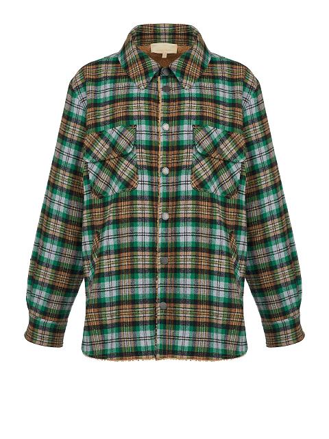 Green Checked Faux Fur Lined Shirt, 1 Green Checked Faux Fur Lined Shirt, 1