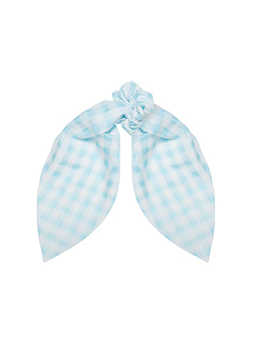 Blue Checked Chiffon Scrunchy, 1