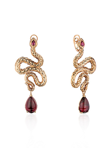 Pear Rhodolite, Round Diamond & Rose Gold Earrings, 1