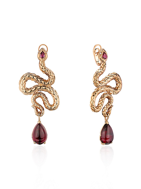 Pear Rhodolite, Round Diamond & Rose Gold Earrings, 1