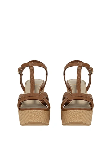 Brown Leather Wedge Sandals, 2