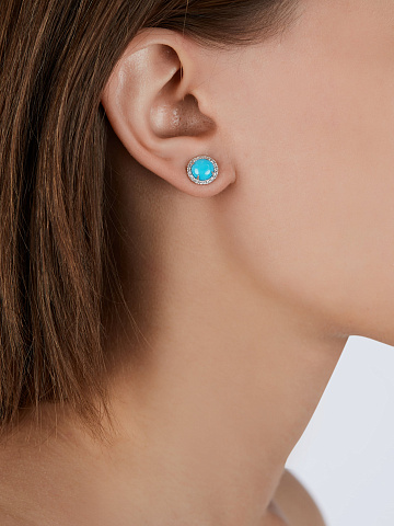 White Gold, Turquoise & Diamonds Studs, 2