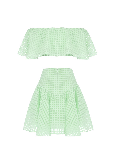Lime Green Checked Chiffon Top & Mini Skirt, 2 Lime Green Checked Chiffon Top & Mini Skirt, 2