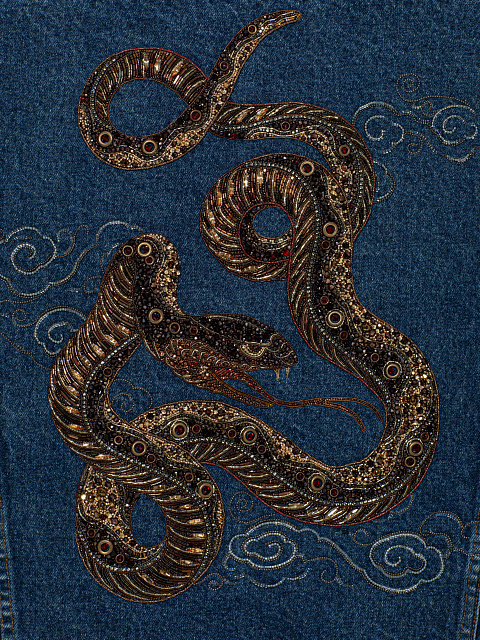 ​​Blue Denim Jacket With Snake Embroidery, 4