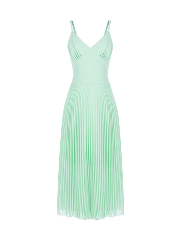 Light Green Pleated Chiffon Midi Dress, 1