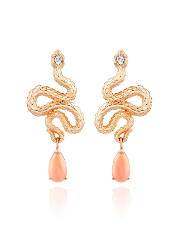 Rose gold earrings with corals and diamonds, 1