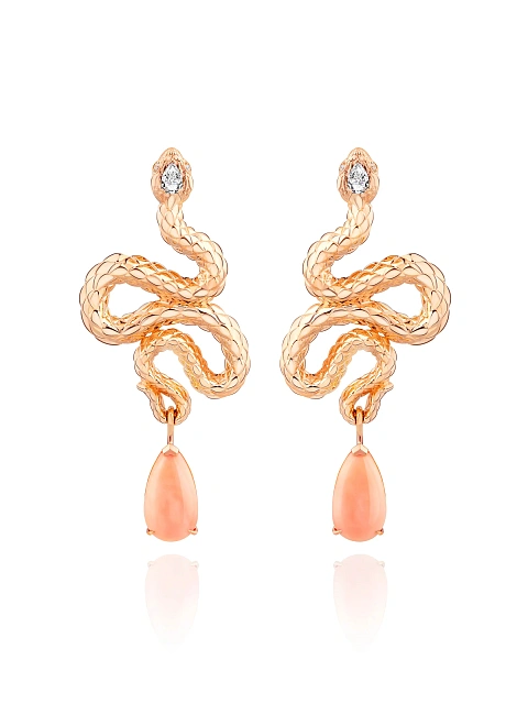 Rose gold earrings with corals and diamonds, 1