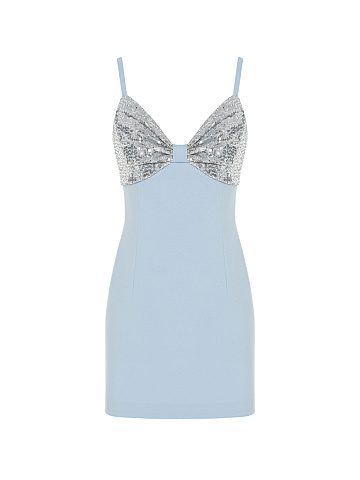 Light Blue & Silver Sequin Jersey Mini Dress, 1