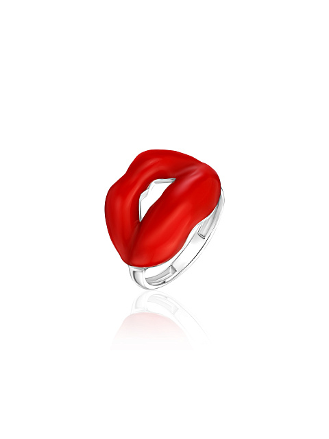 Lip-shaped ring with red enamel, 1