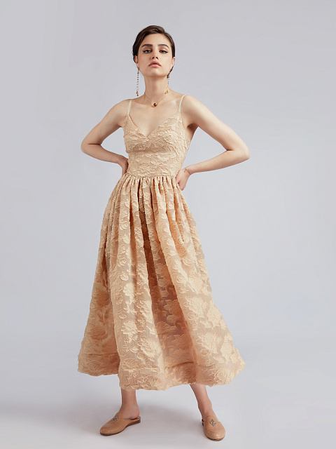 Beige Organza Midi Dress, 7 Beige Organza Midi Dress, 7