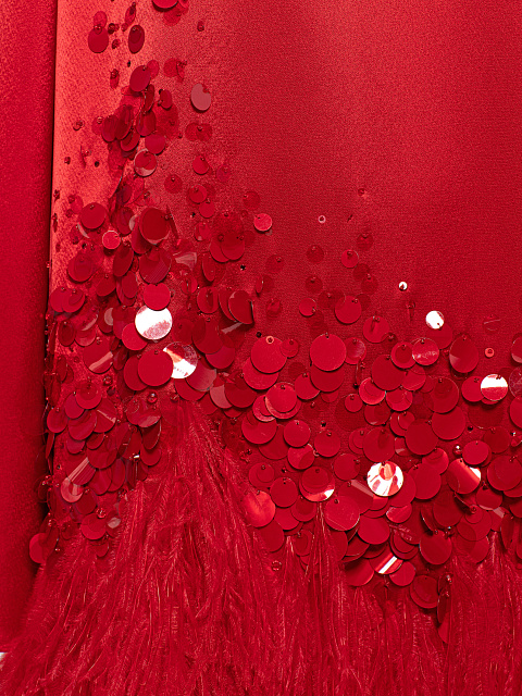Red Feather & Sequin Silk Mini Dress, 3 Red Feather & Sequin Silk Mini Dress, 3