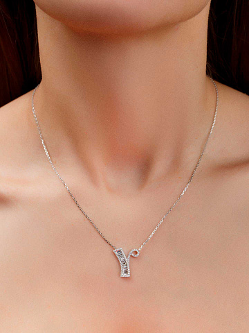 Necklace with a pendant in white gold and diamonds in the shape of the letter Y, 2