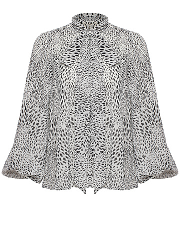 Black & White Leoprad Printed Chiffon Blouse, 1