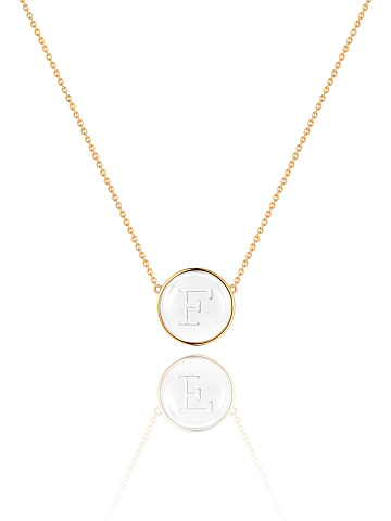 Yellow gold necklace with letter F pendant with rock crystal, 1