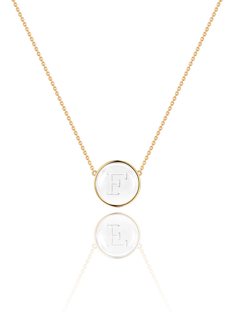 Yellow gold necklace with letter F pendant with rock crystal, 1