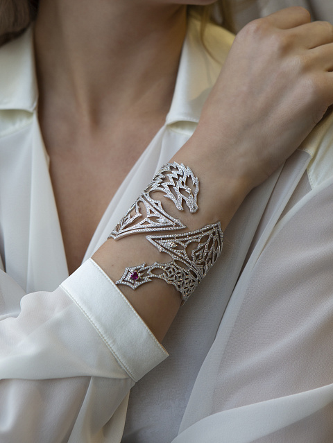 Round Diamond & Oval Ruby & White Gold Bracelet, 5