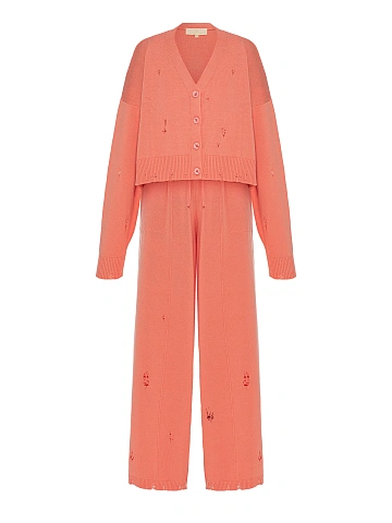 Coral Knitted Cardigan, Top & Pants Set, 2