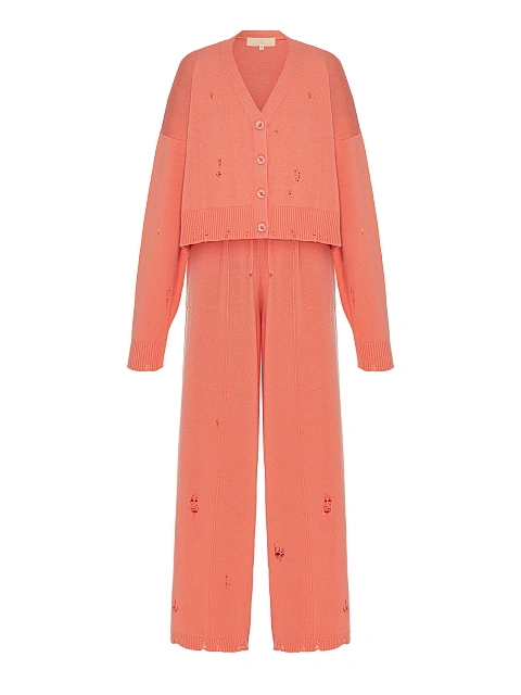 Coral Knitted Cardigan, Top & Pants Set, 2 Coral Knitted Cardigan, Top & Pants Set, 2
