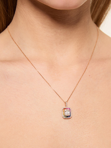 Necklace with pendant in rose gold with diamonds and sapphires, 2