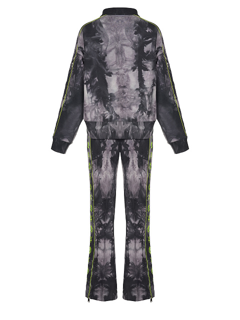 Grey Tie-dye & Neon Green YD Embroidered Jersey Suit, 2