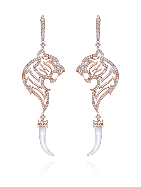 Rose Gold Mother of Pearl Diamond Earrings, 1