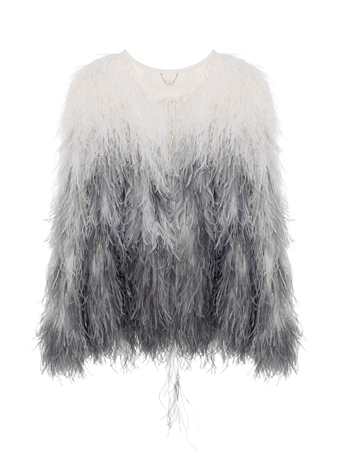 Grey Cropped Feather Jacket In Degrade Technique With Crystals, 1