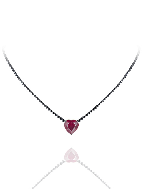 Heart Ruby, Black Round Diamond & Black Gold Necklace, 1