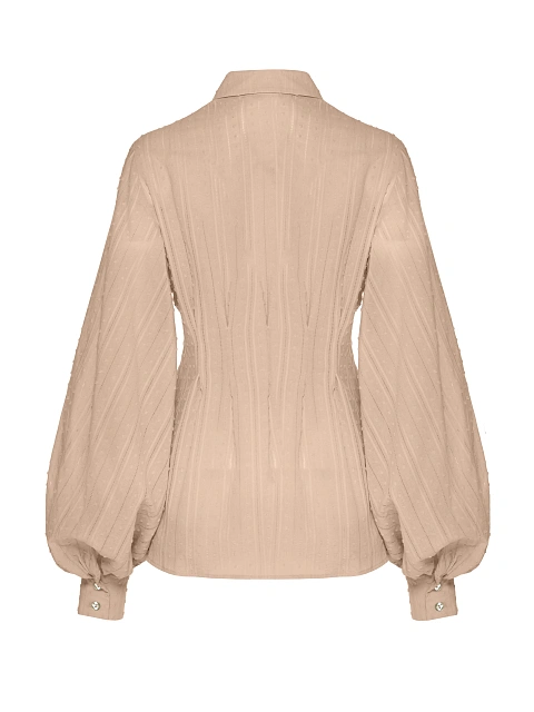 Beige Cotton Blouse With Puff Sleeves, 2 Beige Cotton Blouse With Puff Sleeves, 2