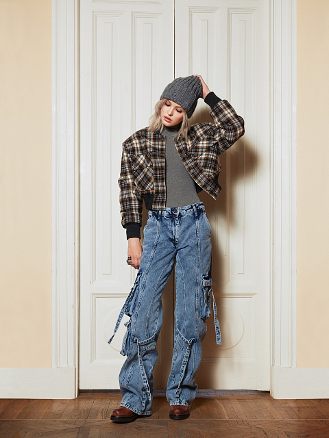 Blue Wide Leg Cargo Jeans, 9