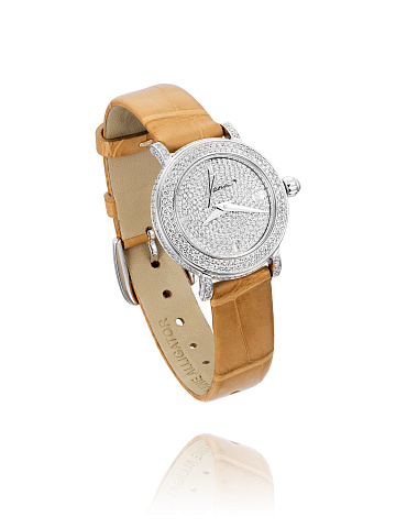 Leather, White Gold & Diamonds Watch, 1