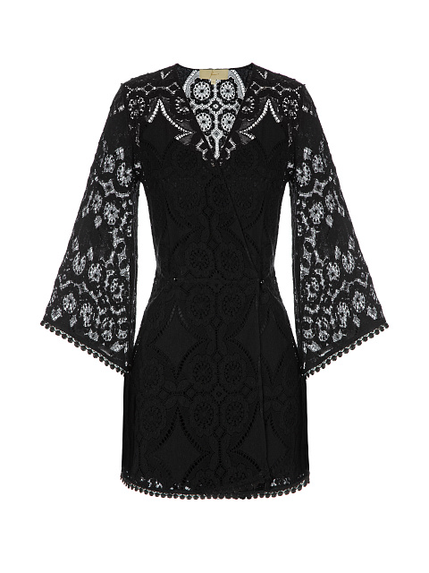 Black Lace Cotton Wrap Mini Dress, 1 Black Lace Cotton Wrap Mini Dress, 1