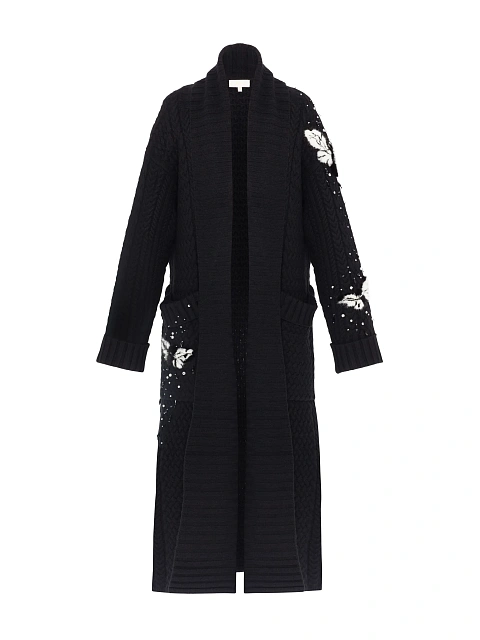 Black Mink Fur Trim Cashmere Knitted Coat, 3 Black Mink Fur Trim Cashmere Knitted Coat, 3