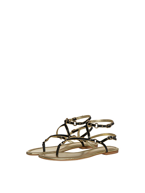 Black & Gold Leather Sandals, 1
